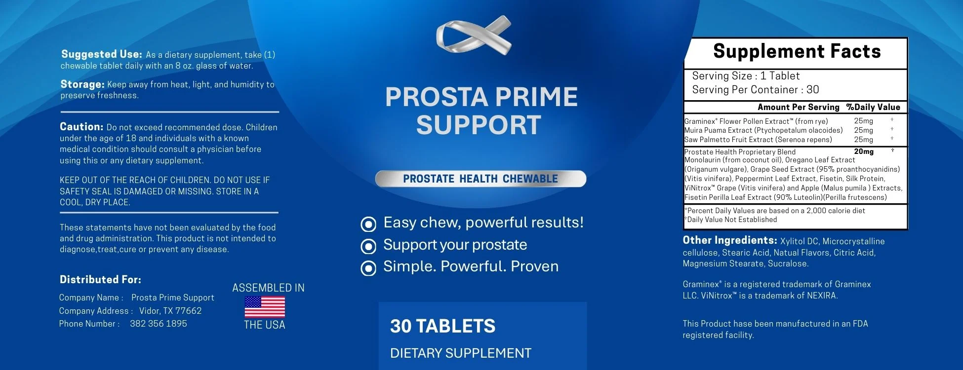 ProstaPrime Support Product Label
